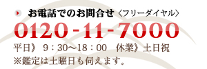 お電話でのお問い合わせ 0120-11-7000