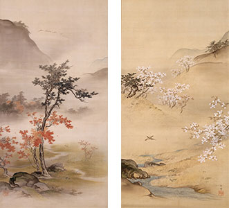 橋本雅邦《桜花紅葉山水図》